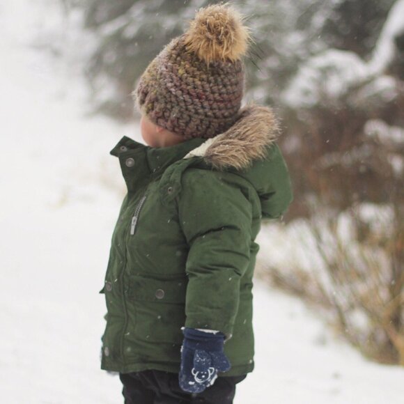 3-6 Month Hat, Earth tones, tan, neutral, Faux Fur pompom, Mommy & Me, Toque - Picture 4 of 6